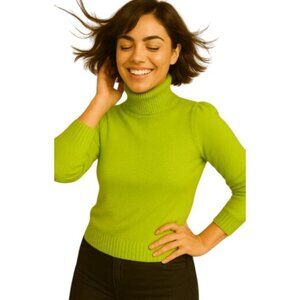 Style and Co Size L Lime Green Long-Sleeve Knit Sweater Collar Drape